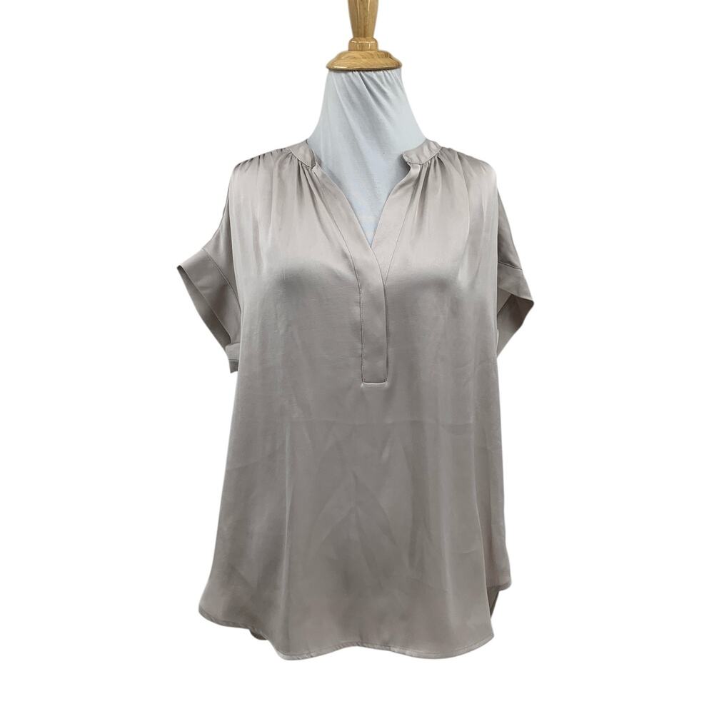 The Reset R Label Blouse Women XS Extra Small Doeskin Satin V Neck Short Sleeve